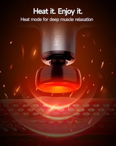 HEYCHY Mini Massage Gun Deep Tissue with Heat, FSA Eligible Massager Gun for Back Neck Relief, Portable Percussion Muscle Massager with 4 Massage Heads for Athletes, Men Women, HSA Eligible