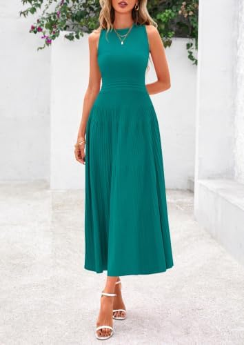 PRETTYGARDEN Women's Summer Pleated Midi Work Dress