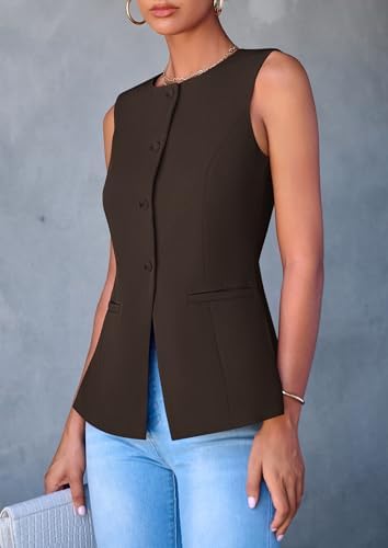 PRETTYGARDEN Women Tailored Suit Vest Business Casual Tops