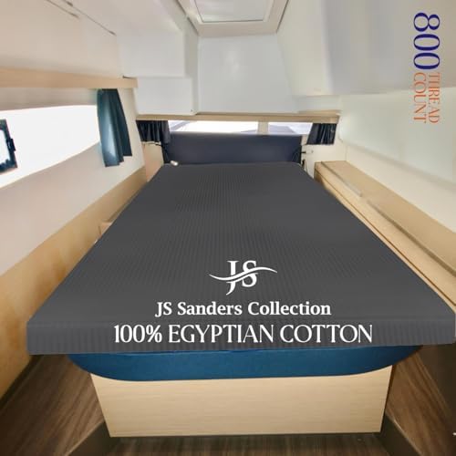 JS Sanders V Berth Boat Sheet 1 Pcs 600 TC Egyptian Cotton, Dark Grey Stripe