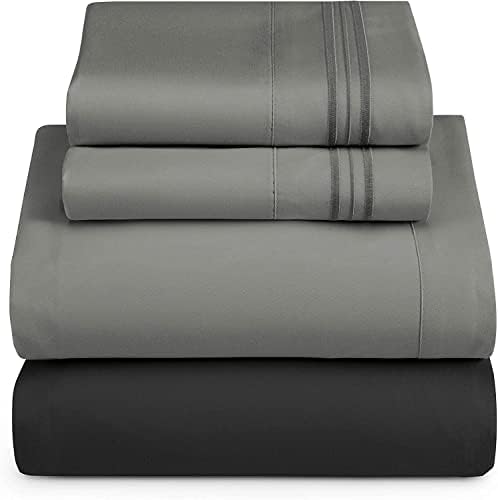 Nestl King Sheets Set - 4 Piece King Size Bed Sheets, Extra Soft, Double Brushed Bedding for King Size, 2 Tone Black/Grey Set, Black Fitted Sheet, Grey Flat Sheet, Grey Pillow Case