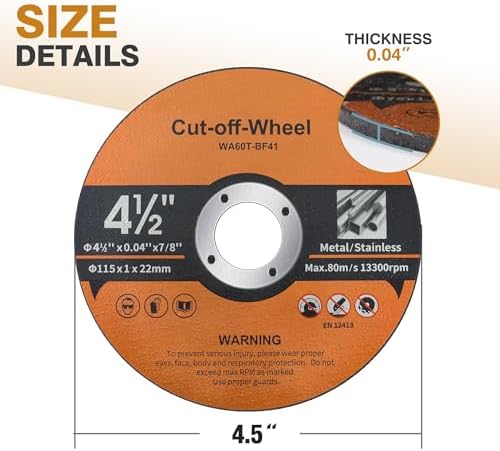 120 PCS 4 1/2 inch Cut-Off Wheels for Metal & Stainless Steel and PVC Tube 4.5" x.040 x7/8" Cutting Wheel for Angle Grinder Aggressive Cutting disc for General Purpose Metal Cutting