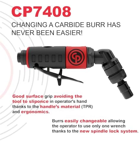 Chicago Pneumatic CP7408 - Air Die Grinder Tool, Welder, Woodworking, Automotive Car Detailing, Stainless Steel Polisher, Heavy Duty, Right Angle Grinder, 1/4 Inch (6 mm), 0.34 HP / 250 W - 23000 RPM