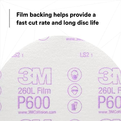 3M Hookit Finishing Film Abrasive Disc, 260L, 00971, 6 in, P600