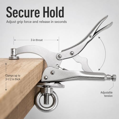QWORK 9-Inch Drill Press Locking Clamp, 4 Pack - Heavy-Duty Steel Vise Bench Clamp for Woodworking