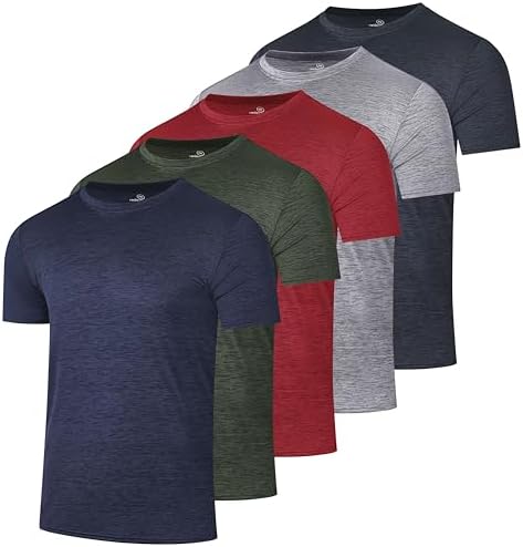 5 Pack Men's Dry Fit Workout T Shirts Crew Neck Athletic Gym Running Tees