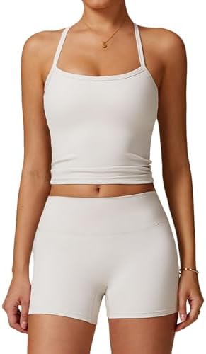 QBGJTD Two Piece Workout Sets For Women Tank Top Matching High Waist Booty Lifting Shorts Gym Yoga Active Wear Outfits