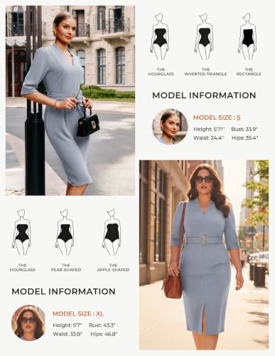 GRACE KARIN Women's Work Dress 3/4 Sleeve V Neck Bodycon Dress with Belt