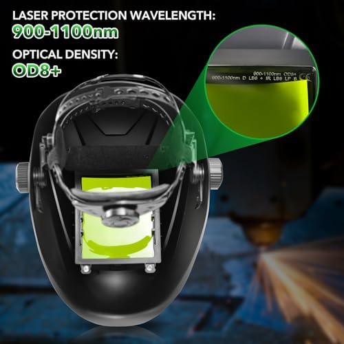 TRQWH Laser Welding Helmet OD8+ 190nm-450nm&900nm-1100nm Large Viewing Laser Safety Helmet Protective Mask Eye Protection for Laser Welding/Laser Cutting/Laser Cleaning/Laser Marking