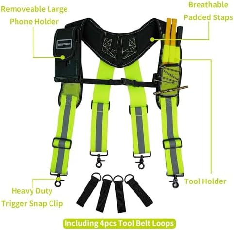 MELOTOUGH Magnetic Tool Belt Suspenders with Magnetic WristBand for Work Belt Padded Suspenders Constrcution