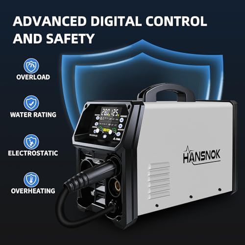 250A Aluminum Pulsed MIG Welder,5 in 1 Welder Machine Pulse MIG/Gas MIG/Gasless Flux Core MIG/Stick/Lift TIG/110v/220v Dual Voltage Large LED Display with 2T/4T Synergic Multiprocess Welding Machine