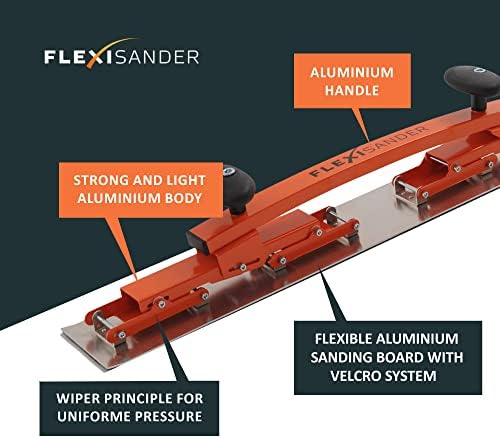 Hand-held flexible sanding board, block Flexisander for sanding curved surfaces with fastening system; vehicle body repairers, shipbuilders, composite and woodworking, cars (33 x 4.5 inches)