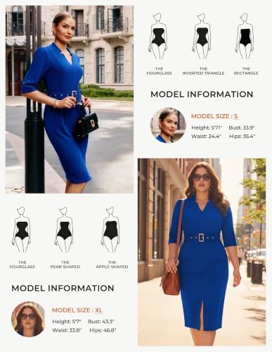 GRACE KARIN Women's Work Dress 3/4 Sleeve V Neck Bodycon Dress with Belt
