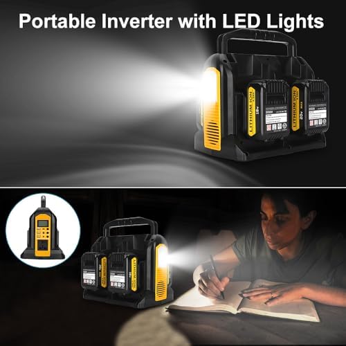 Choerinton 350W Power Inverter for Dewalt 20v 60V Battery 4-Ports DC 20V to AC 110-120V Pure Sine Wave Battery Inverter with LED Light, 3 USB-A Port,1 Type-C Port,1DC Port for Camping Emergency