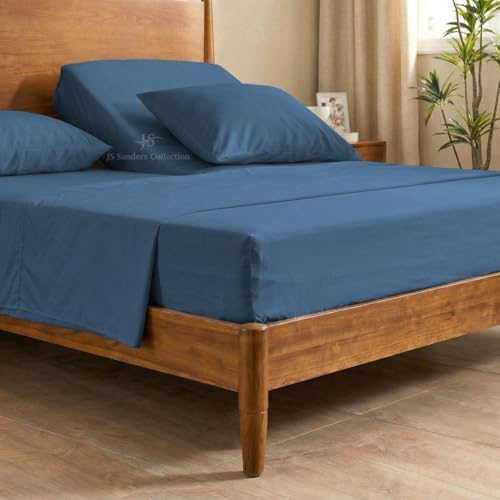 JS Sanders Collection 600TC Flex Top King Sheets for Sleep Number Bed - 100% Cotton 4 Pcs Top Split King Sheets for Adjustable Bed, King 28 Inch Down Mediterranean Blue -18 Inch Deep