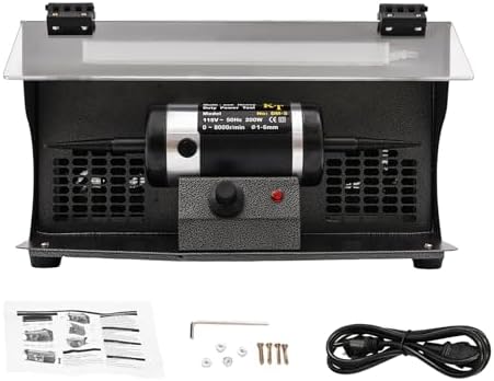 Jewelry Polisher 200W Bench Polisher with Dust Collector & Adjustable Speed (0-8000 RPM) Cast Iron Polishing Machine with Eye Shield & LED Light for Jewelry, Metal, Wood and Small DIY Projects