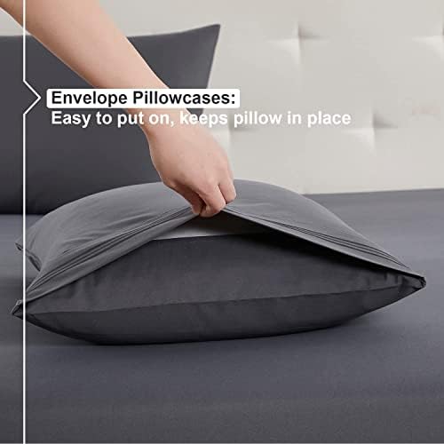 Nestl Twin XL Sheets Set - 3 Piece XL Twin Bed Sheets, Extra Soft Double Brushed Bedding for Adjustable Bed, 2 Tone White/Grey Set, White Fitted Sheet, Grey Flat Sheet, Grey Pillow Case