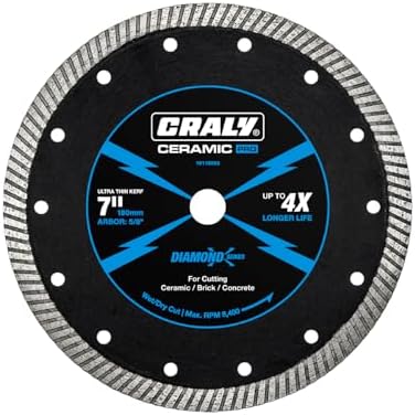 CRALY 7 Inch Ultra Thin Turbo Diamond Blade, 5/8 in Arbor, 7'' Diamond Stone Blade for Angle Grinder & Circular Saw, Diamond Cutting Wheel for Cutting Granite, Concrete, Brick, Marble, Masonry