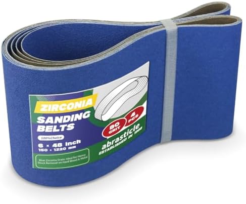 4 Pack 6 x 48 Inch Zirconia Sanding Belts, 80 Grit Heavy Duty Belt Sander Paper, Fits Belt Sander & Bench Sander for Woodworking, Metal Polishing and Fine Surface Preparation