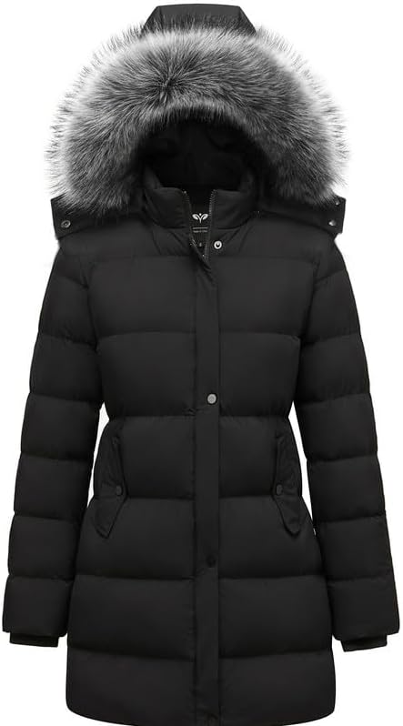 GGleaf Women's Winter Puffer Coat with Removable Fur Hood Warm Snow Jacket