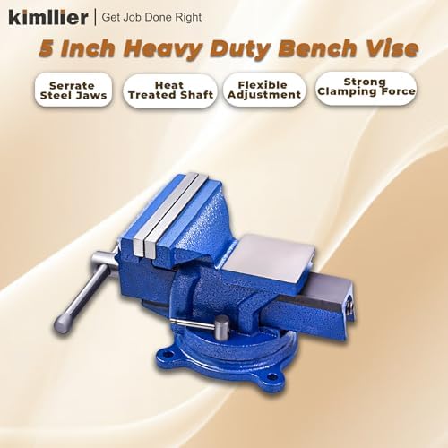 kimllier 5 Inch Heavy Duty Bench Vise with Anvil 360 Degree Swivel Locking Base Bench Clamp, Fit for Clamping Fixing Equipment Home or Industrial