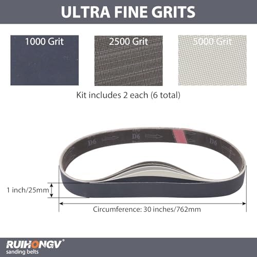 1x30 Sanding Belts for Knife Sharpening, 1000/2500/5000 Grit, 6 Pack