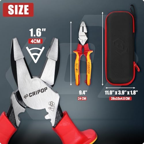 Insulated Linesmen's Pliers with Tool Storage Case, 9 Inch 1000V Insulated Electrician Combination Pliers Multipurpose Lineman Plier with Wire Cutter/Crimper