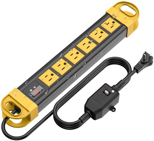 HHSOET GFCI Outdoor Power Strip Weatherproof IPX6 Waterproof, Yellow 10FT