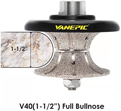 V40 1-1/2 inch Full Bullnose Diamond Hand Profiler Router Bit for Granite Diamond Profile Wheel with 5/8-11 Thread for Granite Concrete Marble Countertop Edge