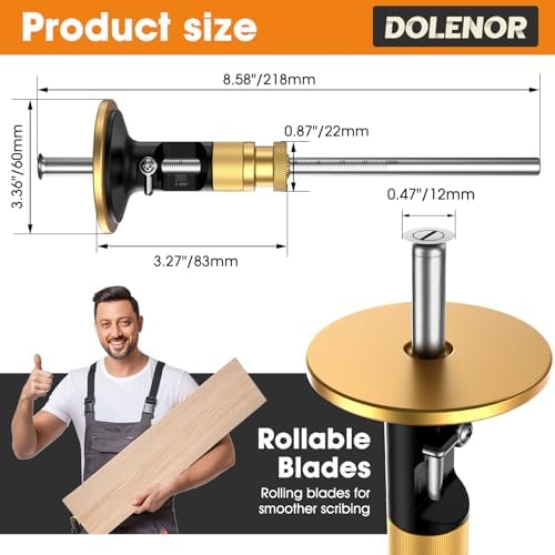 Wheel Marking Gauge Knife Woodworking, Scribe Tool Woodworking, Adjustable 0-12cm, Aluminum & Brass Options, for Parallel Lines, Dovetail Joints & Professional Carpentry (Brass with Fine Adjustment)