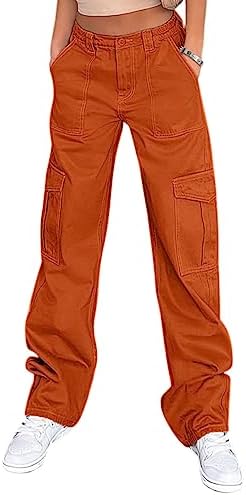 Lepunuo Cargo Pants for Women High Waisted Casual Pants Baggy Stretchy Wide Leg Y2K Streetwear with 6 Pockets