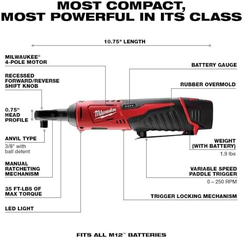 Milwaukee 2457-21 3/8-in Cordless M12 Lithium-Ion Ratchet Kit