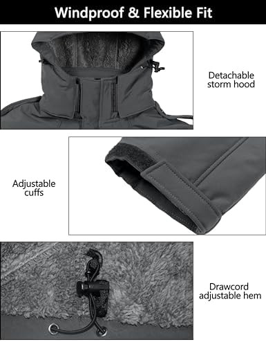 Little Donkey Andy Men's Warm Sherpa Lined Winter Softshell Jacket Windproof Mountain Ski Snow Coat with Removable Hood
