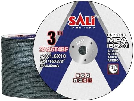 SALI 50 Pack Cut Off Wheels 3 Inch General Purpose Metal Cutting Wheel for 3 in Angle Grinders and Die Grinders- Cutting Disc Aggressive Cutting 3" x 1/16" x 3/8" Operating Up to 20380 RPM and 80 M/S