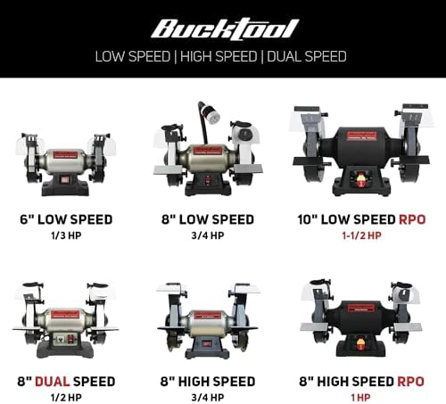 BUCKTOOL 8" 1/2HP Dual Speed Bench Grinder Buffer Combo with Cast Iron Base