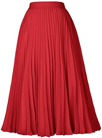 GRACE KARIN Pleated Midi Skirt for Women Chiffon A-Line Outfits