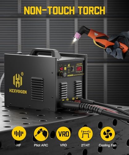 H HZXVOGEN Plasma Cutter with Built in Air Compressor, 50A Pilot Arc Plasma Cutter, 220V High Frequency Air Plasma Cutting Machine DC Inverter IGBT with 2T/4T, Capable External Compressor(HVC6000Pro)
