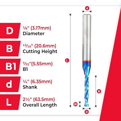 Amana Tool Spektra Extreme Tool Life Solid Carbide CNC Compression Spiral Router Bit, 46176-K-5 5-Pack, 1/8 D x 13/16 CH x 1/4 Shank x 2-1/2 Inch L
