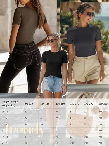 Ficerd 3 Pack Women's Ribbed Short Sleeve T-Shirts