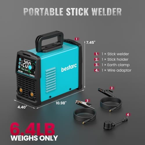Bestarc Stick Welder, 200Amps Large LED Display ARC/Lift TIG Welding Machine, 110V/220V Dual Voltage, IGBT Inverter Synergic Control Portable MMA Welder Machine with Hot Start, Arc Force and VRD