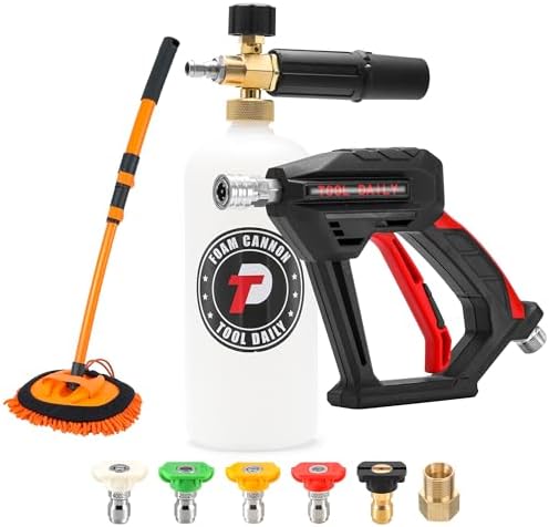 Tool Daily Short Pressure Washer Gun with Foam Cannon, Car Wash Brush