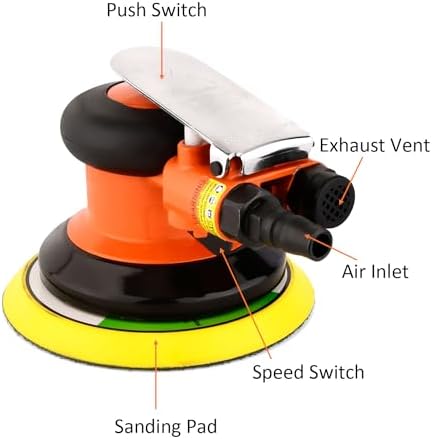 5” Pneumatic Random Orbit Sander Air Tool Air Powered,Palm Sander,Air Sander for Auto body Automotive,Wood Working