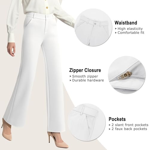 iChosy Womens High Waist Wide Straight Leg Trousers Casual Slacks Dress Pants with Pockets
