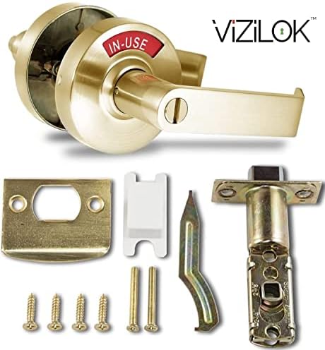 VIZILOK ADA Compliant, Single Egress Indicator Privacy Lock C5FD-R Durable ANSI Grade 2 Comp Commercial Right Handed Non Reversible in-Use or Vacant Push Button Lever - Satin Brass