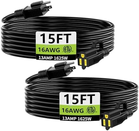 HUANCHAIN Indoor Outdoor Black Extension Cord 15 FT 2Pack Waterproof 16/3