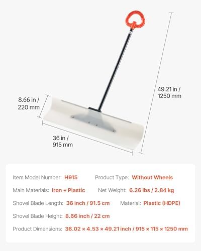 VEVOR Snow Pusher Shovel, 36 inch Wide Push Snow Shovel Plow for Driveway