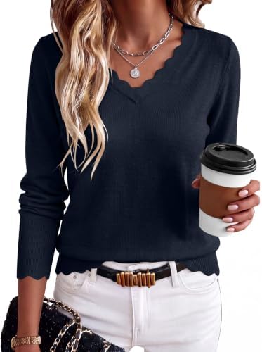ANRABESS Sweaters for Women Lightweight Loose Fit V Neck Fall Outfits