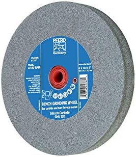 PFERD Vitrified Bench Grinding Wheel - Carbide, 6" Diameter, 3/4" Thick, 1" Arbor, 120 Grit, Silicon Carbide, for Carbide Tool Sharpening and Grinding - Part 61787