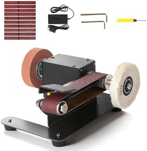 Mini Belt Sander, Electric Small Sander Knife Making Supplies, 7 Adjustable Speed Electric Knife Sharpener, Power Belt Grinder for Woodworking. (Standard - Essential Polishing Kit)