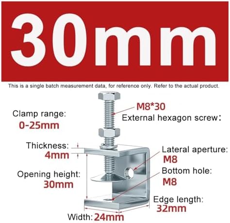 1PCS Galvanized Carbon Steel Tiger Clamp Multiple Shapes Open Height 20-130MM Thickened Material Fixed Fixture Clamping Device(30MM,Hexagonal)